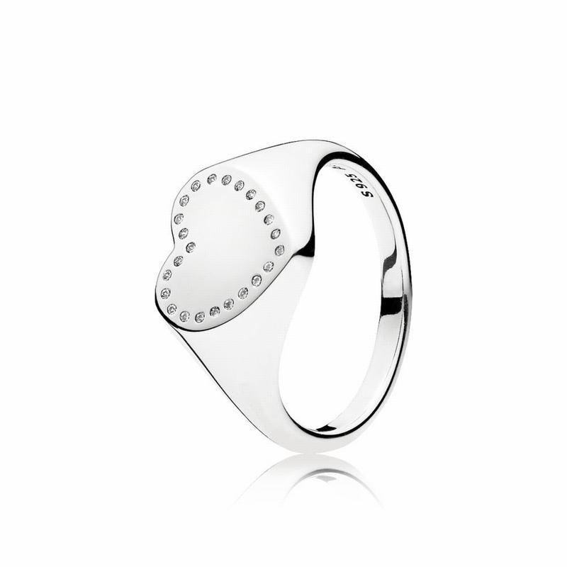 Pandora Heart Signet Statement Ring - Sterling Silver/Cubic Zirconia - Canada | KY4645VR